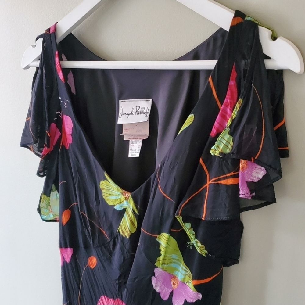 Joseph Ribkoff 8 90s Romantic Whimsigoth Fairycore Neon Floral Midi Slip Dress - Picture 8 of 10